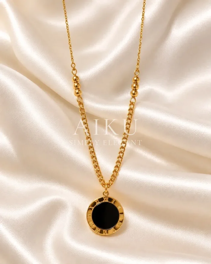 Studded Roman Tag Necklace