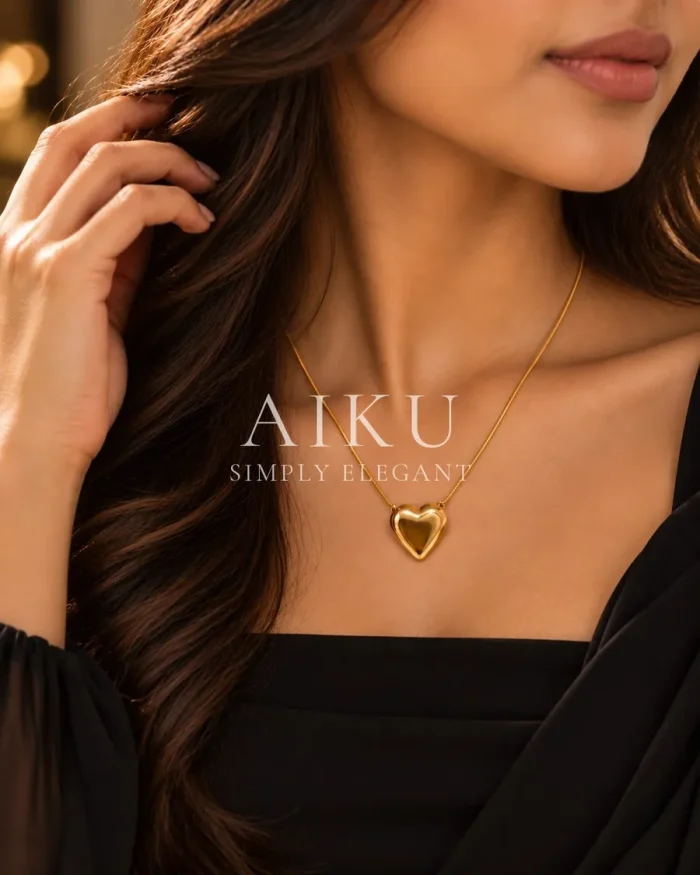 Violeta Puffy Heart Necklace worn by a model