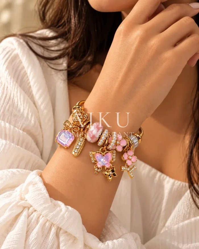 Butterfly Charm Cuff Bracelet worn by a model