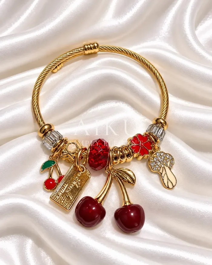 Cherry Charm Cuff Bracelet