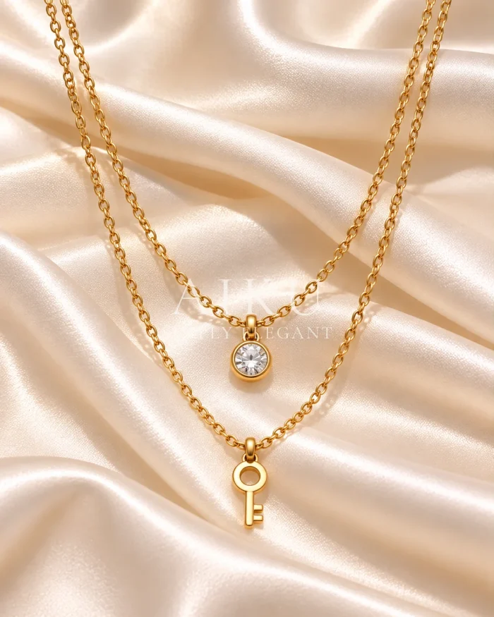 Crystal Key Layered Necklace