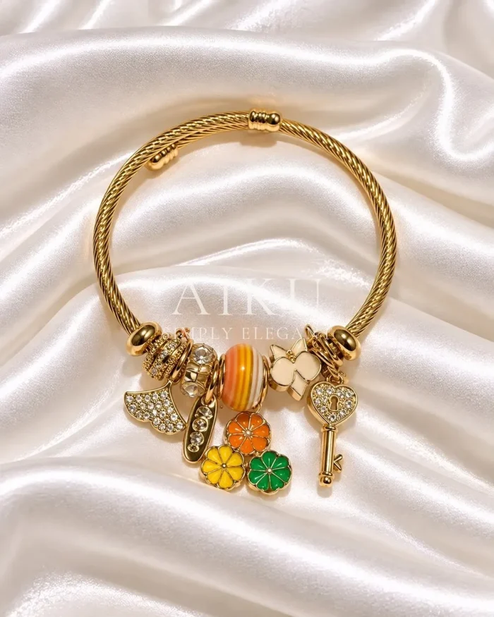 Flower Charm Cuff Bracelet