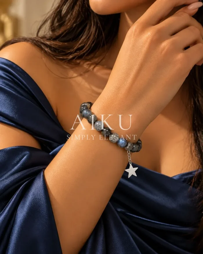 Galaxy Silver Star Stacker Bracelet worn by a model