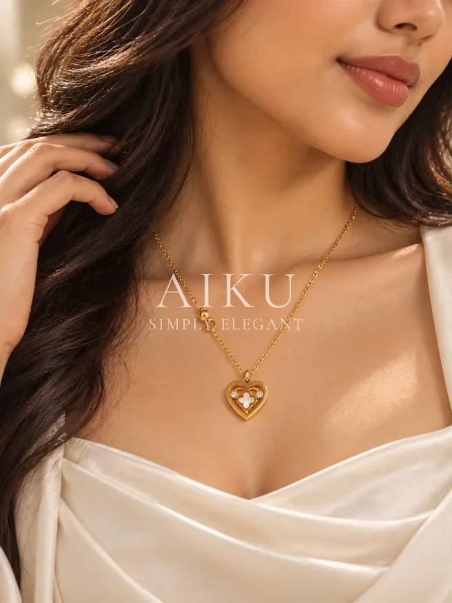 Vintage Hollow Heart Necklace worn by a model
