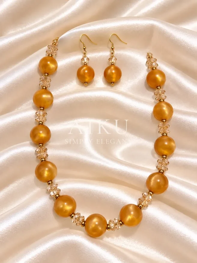 Lustrous Gold Bead & Crystal Necklace