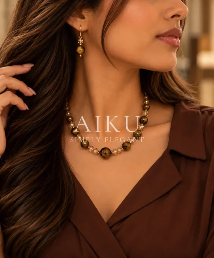Moonglow Pearl Necklace & Earrings Set worn by a model