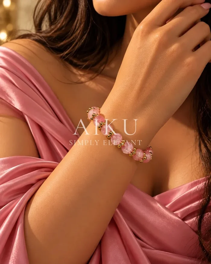 Strawberry Gradient Crystal Bracelet worn by a model